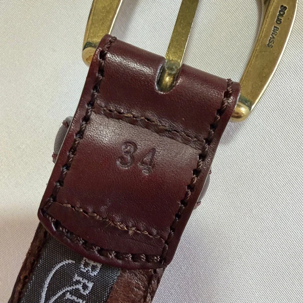 Vintage Brighton 68806 Braided Brown Leather Belt Brass Buckle Size 34 M/L